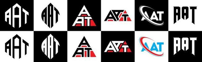 aat brev logotyp design i sex stil. aat polygon, cirkel, triangel, sexhörning, platt och enkel stil med svart och vit Färg variation brev logotyp uppsättning i ett rittavla. aat minimalistisk och klassisk logotyp vektor