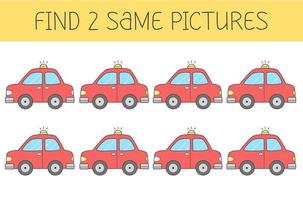 find two some pictures ist ein Lernspiel für Kinder mit Auto. süßes Cartoon-Auto. Vektor-Illustration. vektor
