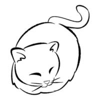 handgezeichnete illustration einer schlafenden katze in süßer pose. Strichzeichnungen, schwarzer Umriss. niedliche kätzchen-zeichentrickfigur. Gekritzelskizze. geeignet für Druck, Aufkleber, Poster. vektor