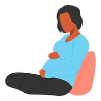 schwangere Afroamerikanerin. frau hält ihren bauch und lehnt sich auf das kissen. konzept von gesundheit, baby, schwangerschaft, frauenthema. Vektor-Illustration. flacher Stil. vektor