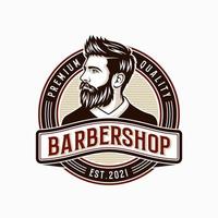 vektor årgång barberare affär logotyp för din design. för märka, bricka, tecken eller reklam. hipster man, frisör logotyp.