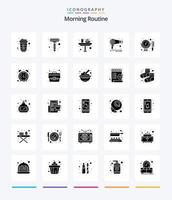 kreative morgenroutine 25 glyph solid black icon pack wie spiegel. Schönheit. Lebensmittel. Maschine. fen vektor