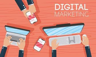 digitales Marketing-Banner mit Laptop und Smartphone vektor