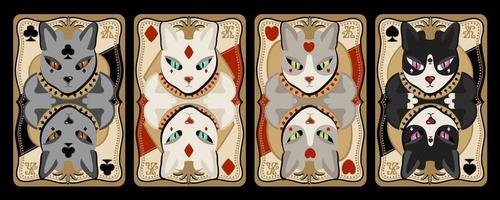 Spielkarten, vier Könige mit Katzenköpfen. Vektorsatz isoliert auf schwarzem Hintergrund. vektor