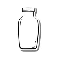 einfache glasflasche auf weißer silhouette und grauem schatten. einfaches Liniengekritzel. vektorillustration für dekoration oder irgendein design. vektor