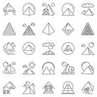 ägyptische Pyramiden umreißen Symbole gesetzt. Pyramide in Ägypten-Vektorsymbolen vektor