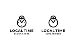 schwarz-weißes Logo der Ortszeit-Wecker-Uhr vektor