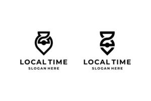 svart vit lokal- tid klocka tid timglas logotyp vektor