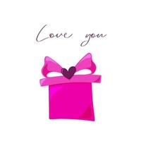 hälsning kort med gåva rosa låda för valentines dag. kärlek du text vektor