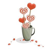 Vektorbild einer Tasse Lutscher mit Liebesobertönen. Cartoon-Stil. Folge 10 vektor