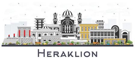 heraklion grekland crete stad horisont med Färg byggnader isolerat på vit. vektor