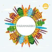 paramaribo suriname stad horisont med Färg byggnader, blå himmel och kopia Plats. vektor