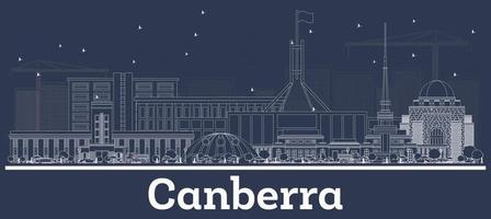 skizzieren sie die skyline von canberra australien mit weißen gebäuden. vektor