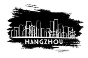 hangzhou Kina stad horisont silhuett. hand dragen skiss. vektor