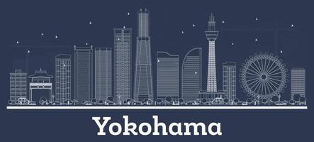 skizzieren sie die skyline von yokohama japan mit weißen gebäuden. vektor