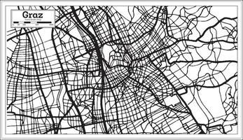 graz österreich stadtplan in schwarz-weißer farbe im retro-stil. Übersichtskarte. vektor