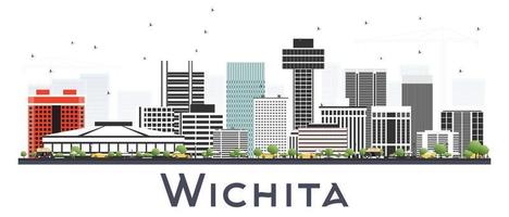 wichita kansas city skyline mit grauen gebäuden isoliert auf weiß. vektor