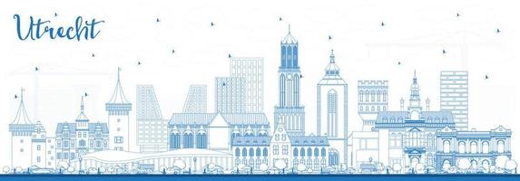 översikt utrecht nederländerna stad horisont med blå byggnader. vektor