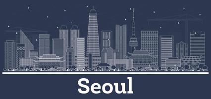 skizzieren sie die skyline von seoul korea mit weißen gebäuden. vektor