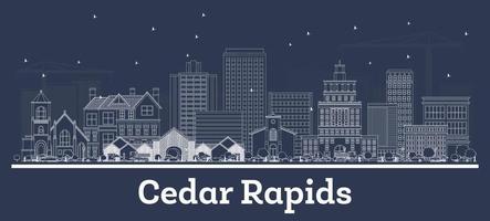 Umriss Cedar Rapids Skyline von Iowa mit weißen Gebäuden. vektor