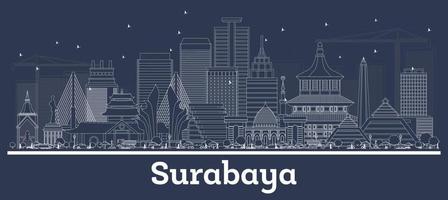 översikt surabaya indonesien stad horisont med vit byggnader. vektor