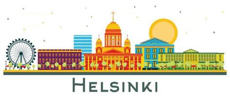 helsinki finnland stadtskyline mit farbgebäuden isoliert auf weiß. vektor