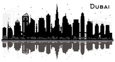 dubai vae city skyline silhouette mit schwarzen gebäuden isoliert auf weiß. vektor