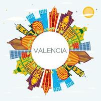 valencia Spanien stad horisont med Färg byggnader, blå himmel och kopia Plats. vektor