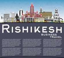 rishikesh Indien stad horisont med Färg byggnader, blå himmel och kopia Plats. vektor