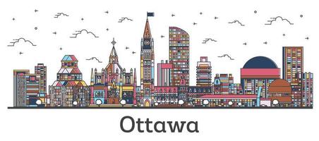 översikt ottawa kanada stad horisont med Färg byggnader isolerat på vit. vektor