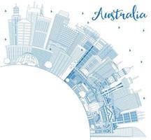 skizzieren sie die skyline der australien-stadt mit blauen gebäuden und kopierraum. vektor