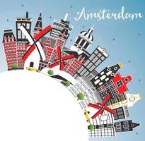 amsterdam holland city skyline mit farbigen gebäuden, blauem himmel und kopierraum. vektor