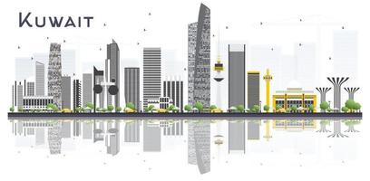 kuwait city skyline mit grauen gebäuden und reflexionen isoliert auf weißem hintergrund. vektor