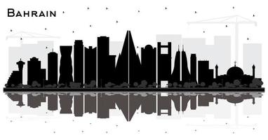 bahrain city skyline silhouette mit schwarzen gebäuden und reflexionen isoliert auf weiß. vektor