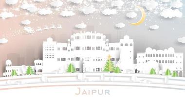 jaipur indien stadtskyline im papierschnittstil mit schneeflocken, mond und neongirlande. vektor