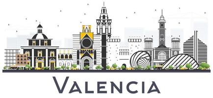 valencia spanien stadtskyline mit farbigen gebäuden isoliert auf weiß. vektor