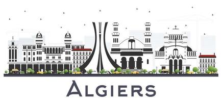 alger algeriet stad horisont med grå byggnader isolerat på vit. vektor