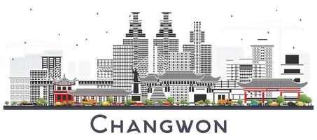 changwon südkorea stadtskyline mit farbigen gebäuden isoliert auf weiß. vektor