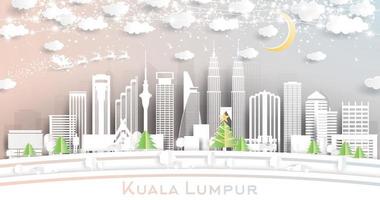 kuala lumpur malaysia stadtskyline im papierschnittstil mit schneeflocken, mond und neongirlande. vektor