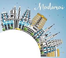 madurai indien stadtskyline mit farbigen gebäuden, blauem himmel und kopierraum. vektor