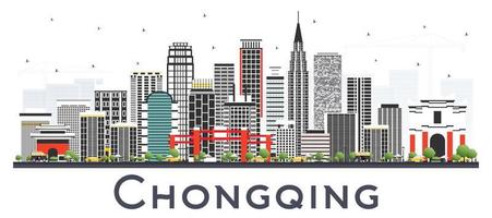 chongqing Kina stad horisont med grå byggnader isolerat på vit. vektor