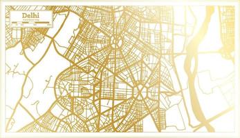 Delhi Indien Stadtplan im Retro-Stil in goldener Farbe. Übersichtskarte. vektor