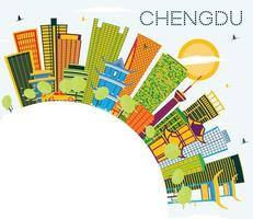 chengdu china city skyline mit farbigen gebäuden, blauem himmel und kopierraum. vektor