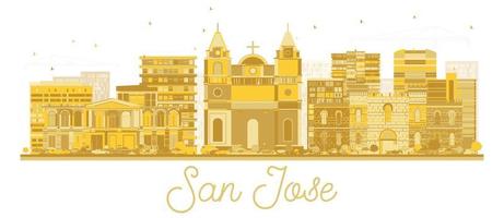 san jose costa rica stad horisont silhuett med gyllene byggnader isolerat på vit. vektor