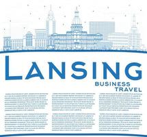 översikt lansing Michigan stad horisont med blå byggnader och kopia Plats. vektor