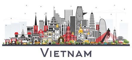 vietnam stad horisont med grå byggnader isolerat på vit. vektor