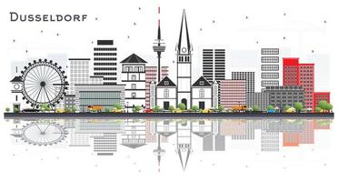 düsseldorf deutschland skyline der stadt mit farbigen gebäuden und reflexionen isoliert auf weiß. vektor