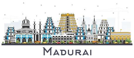 madurai indien skyline der stadt mit farbigen gebäuden isoliert auf weiß. vektor