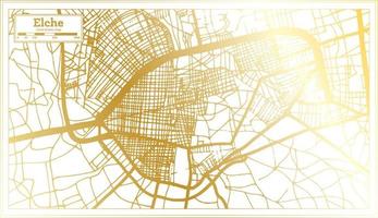 elche Spanien stad Karta i retro stil i gyllene Färg. översikt Karta. vektor