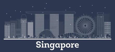 skizzieren sie die skyline von singapur mit weißen gebäuden. vektor